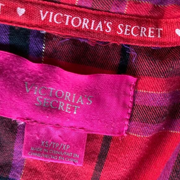 EUC Victoria’s Secret Plaid Pajama Short Set Red, Pink Purple Flannel Size XS - Picture 3 of 4